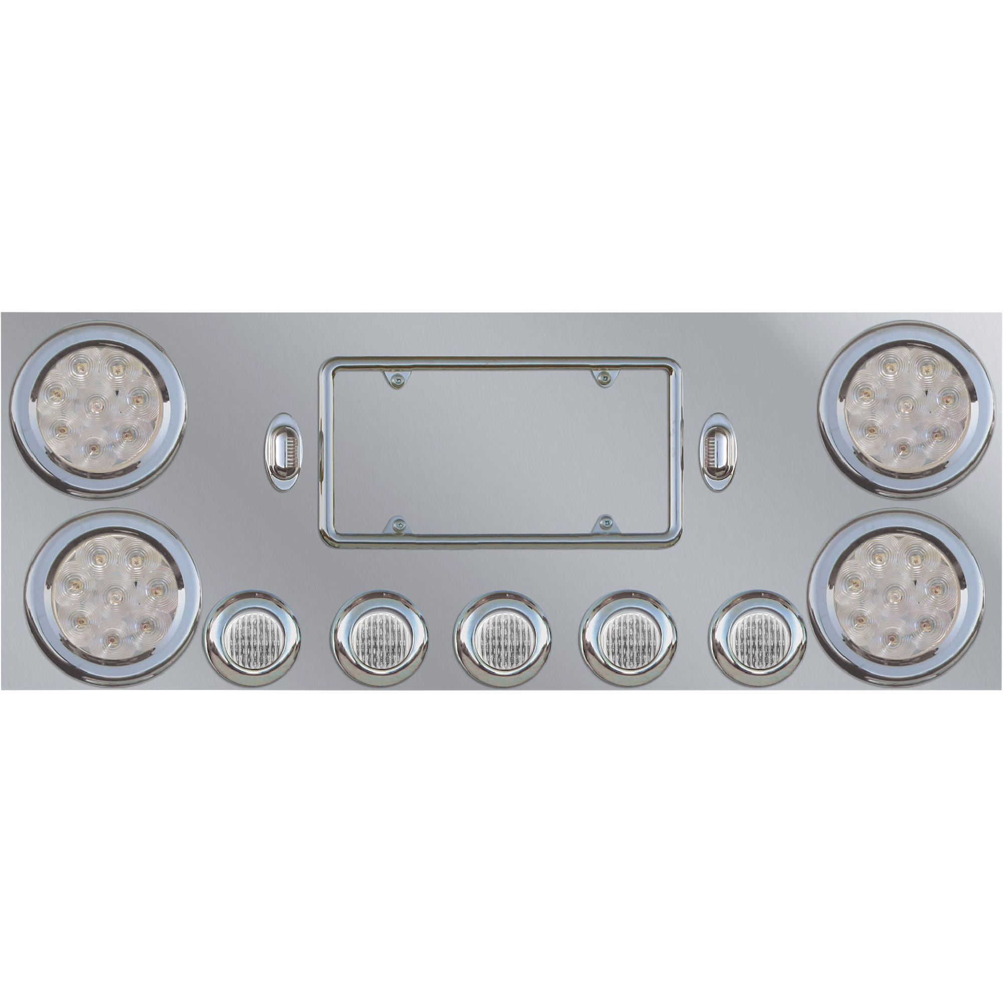 Trux Accessories Stainless Steel Rear Center Panel , 4in. Clear LEDs, 2 1/2in. Clear LEDs, 2 License LEDs, Model# TU-9002LC